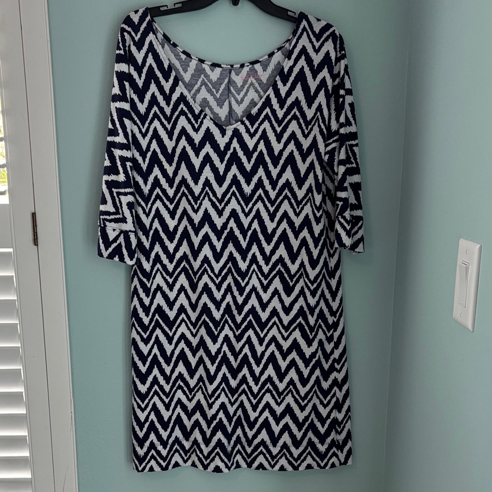 Lilly Pulitzer Navy and White Chevron   Dress